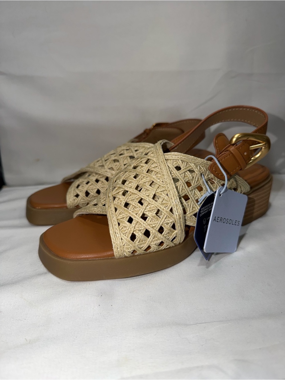 Aerosoles Sandals Woven Slingback Platform Open Toe Wicker Block Heal Demi 6.5